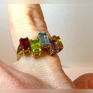 Vintage!! CJC 1960s 10K Yellow Gold Multicolor Genuine Birthstone Ring. Size 8